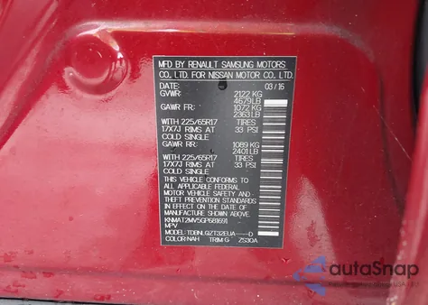 2016 Nissan Rogue Sv z USA, uszkodzony, nr VIN KNMAT2MV5GP681691